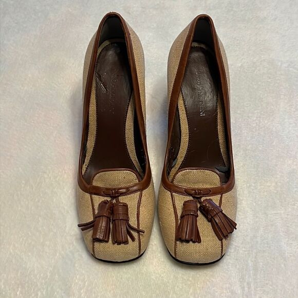 Enzo Angiolini Brown Fabric Tweed Heels Tassel Trim - Size 7.5 - Picture 3 of 14